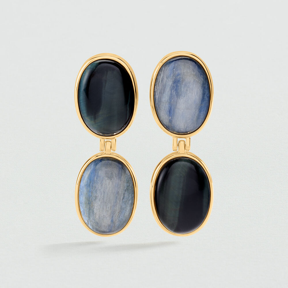 Boucles d'oreilles pendantes LA RIVIERA - Bleu / Doré - 1