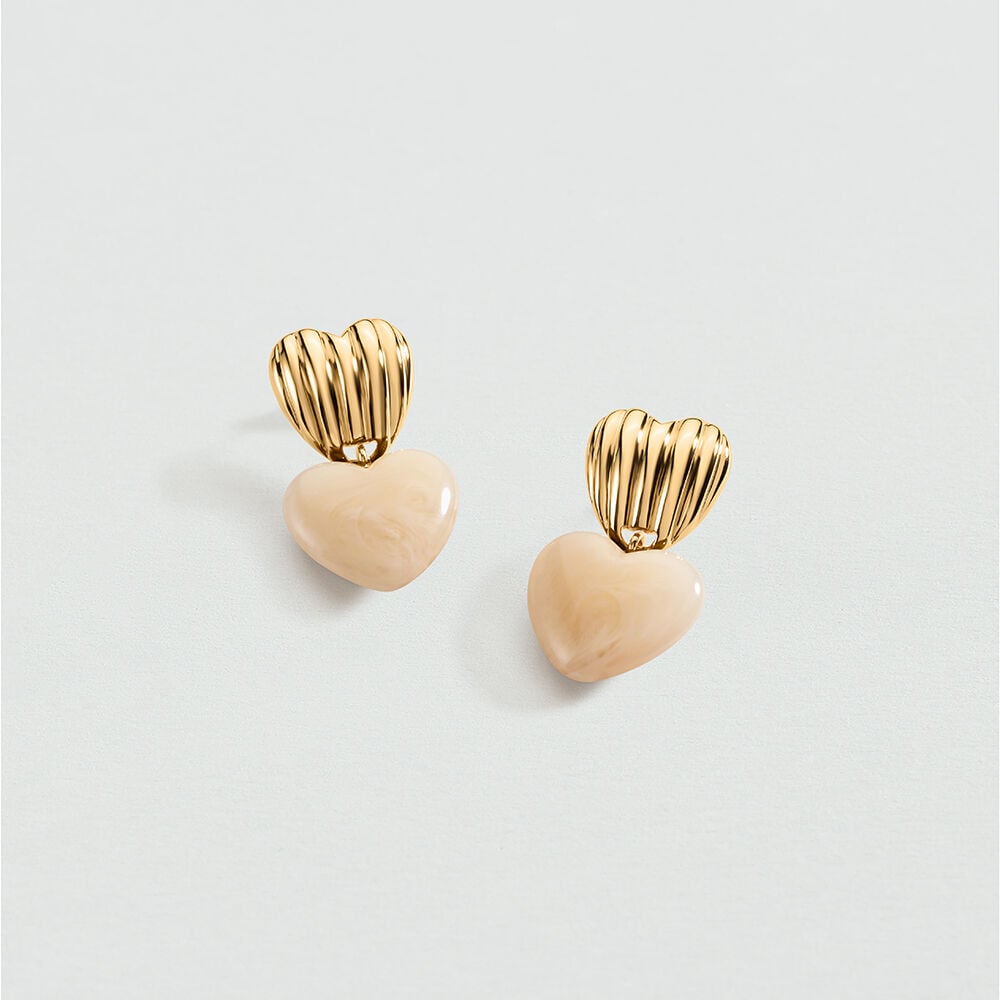 Boucles d'oreilles pendantes SACRÉ CŒUR - Ivoire / Doré - 1