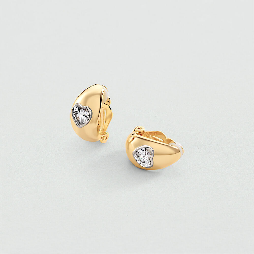 Boucles d'oreilles clips COEUR VICTOIRE - Cristal / Doré - 1