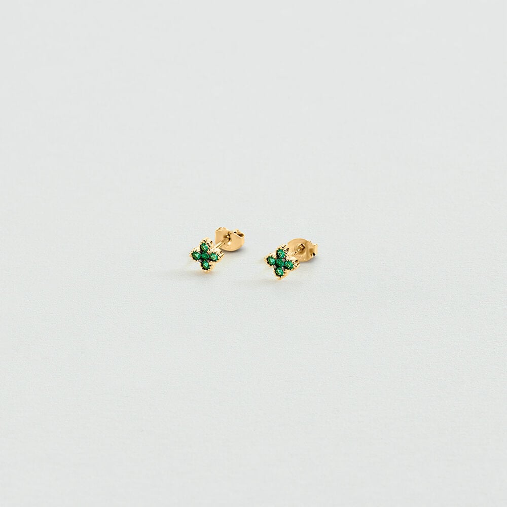 Boucles d'oreilles puces BELOVED - Vert / Doré - 1