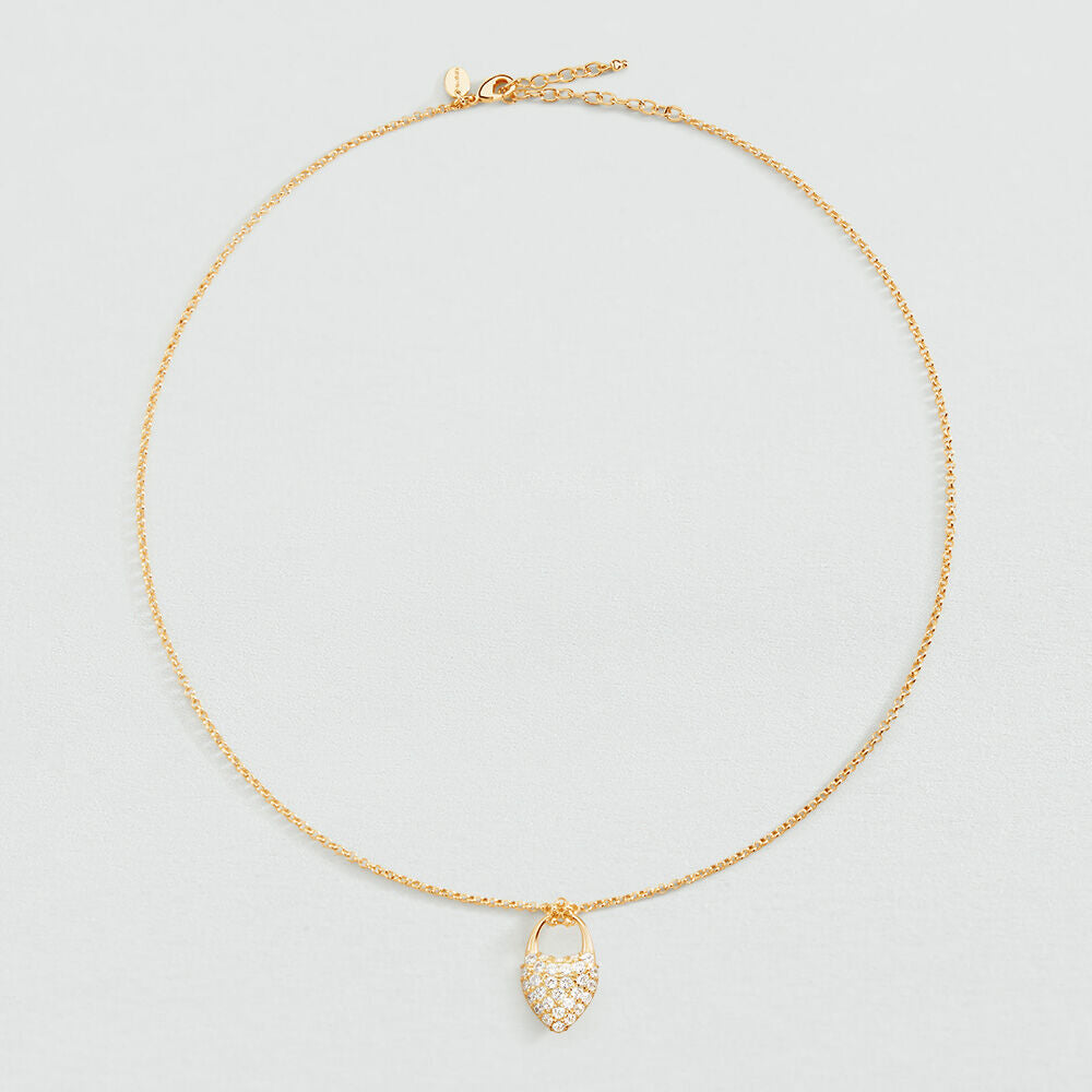 Collier mi-long VICTOIRE CŒUR PAVÉ - Cristal / Doré - 2