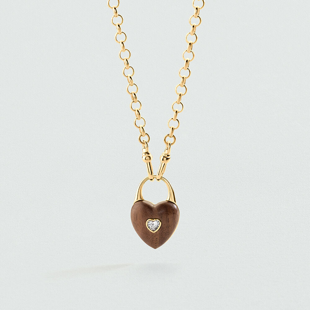 Collier court VICTOIRE CŒUR BOIS - Marron / Doré - 1