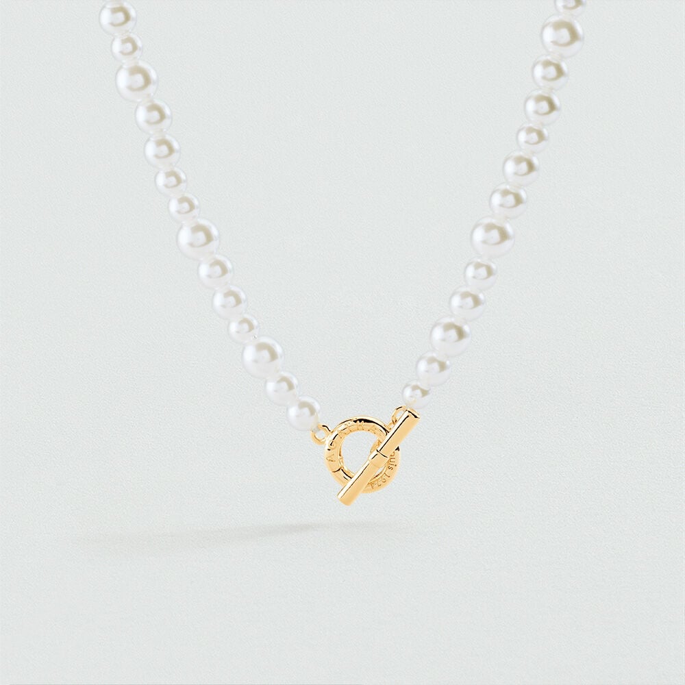 Collier court PERLE - Blanc / Doré - 1