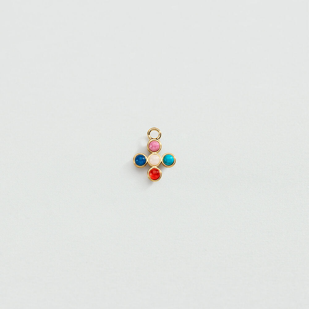 Pendentif PAMPILLE CRÉOLE CROIX PIERRES NATURELLES - Multicolore / Doré - 1